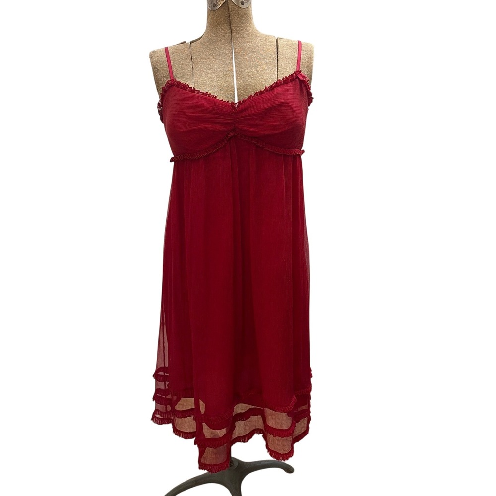 Babydoll Dress Silk Coquette Studio M Women M Red Ruffle Empire Waist